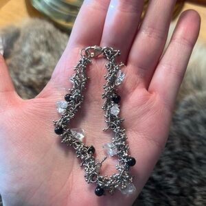 Sterling silver onyx and clear quartz cha-cha bracelet